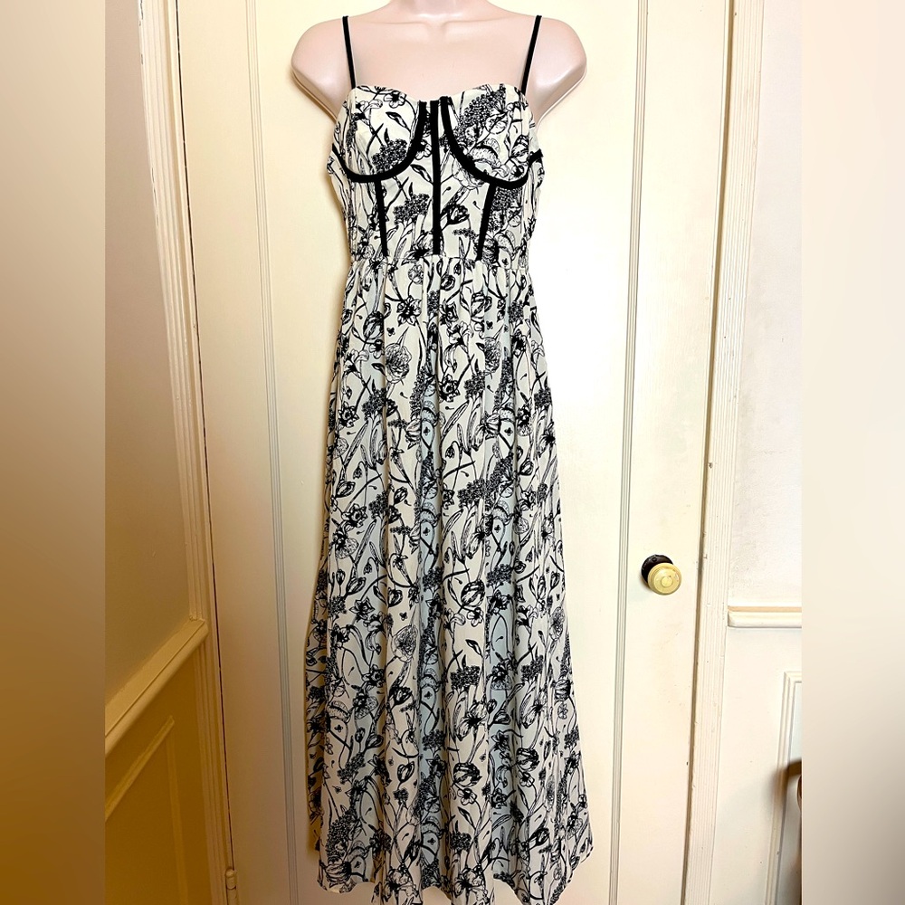 Corset Style Black & White Floral Maxi Dress